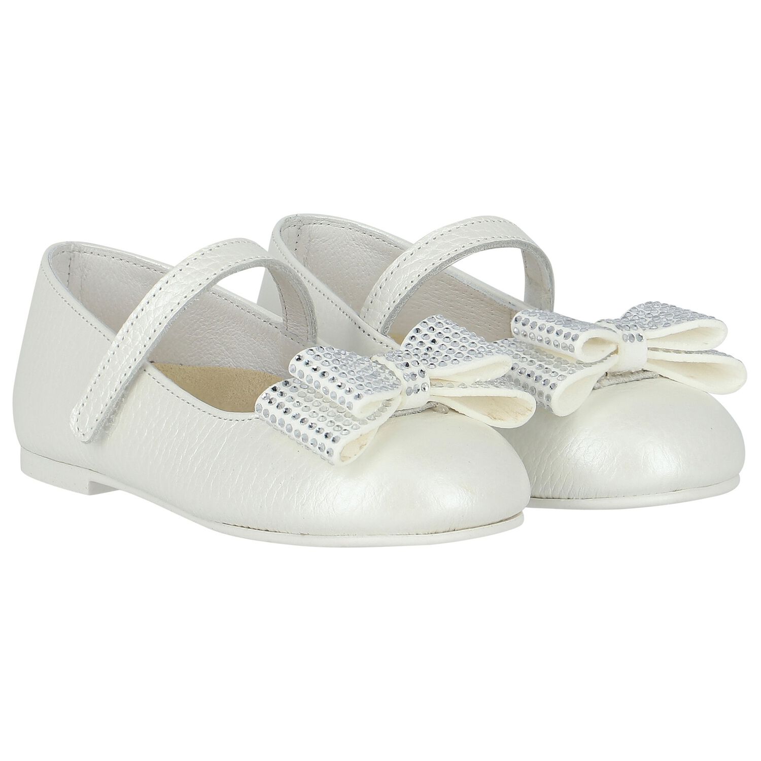 Girls White Embellished Bow Shoes, 2, hi-res