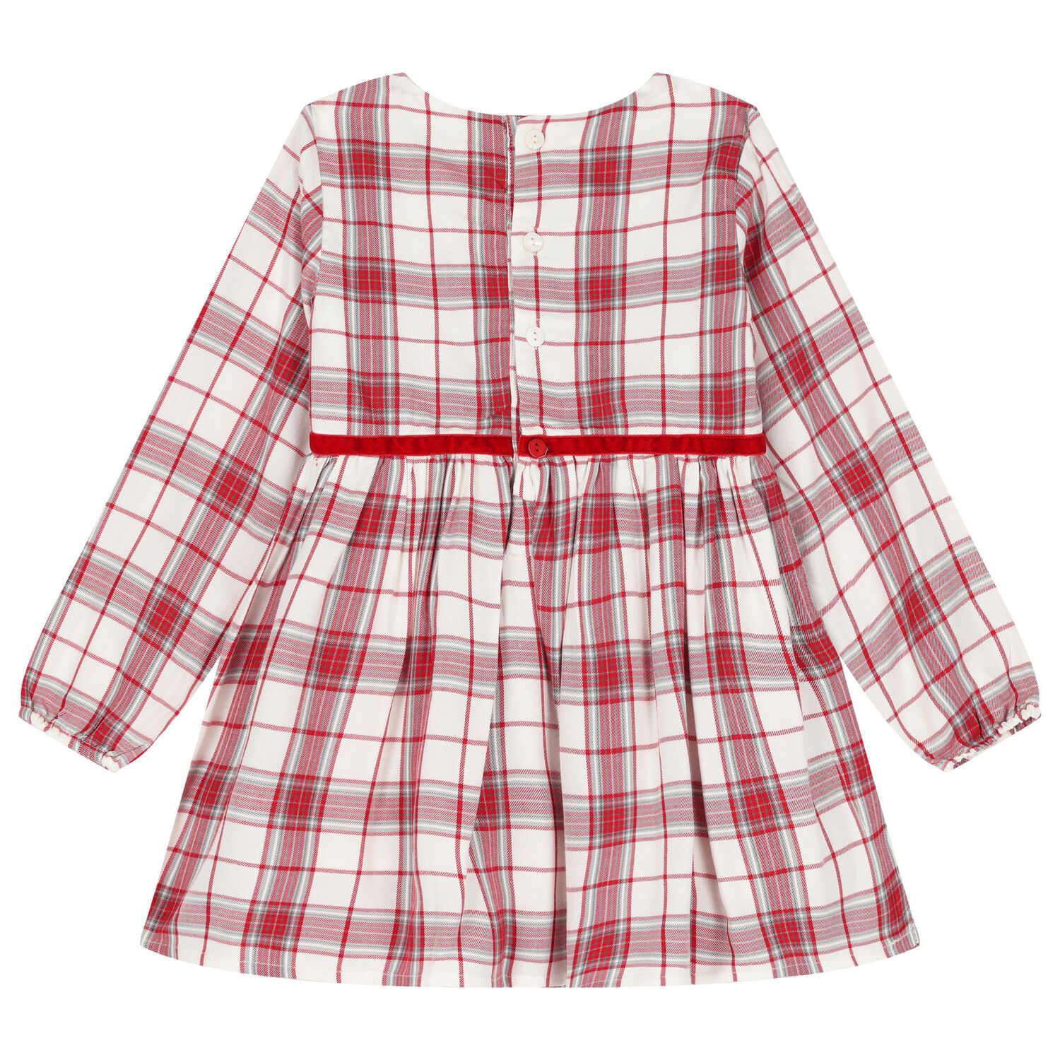 Girls White & Red Tartan Dress, 1, hi-res