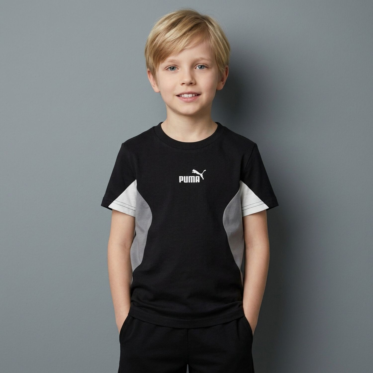 Boys Black logo T-Shirt, 1, hi-res