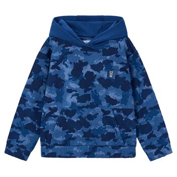 Boys Blue Camouflage Hooded Top