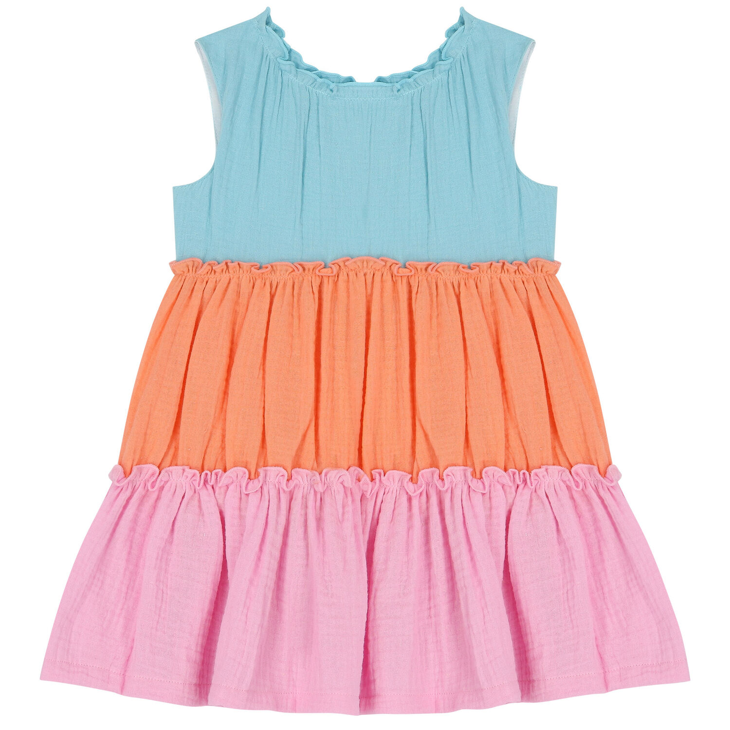 Girls Blue, Orange & Pink Dress, 1, hi-res