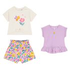 Younger Girls Ivory & Purple Shorts Set, 1, hi-res