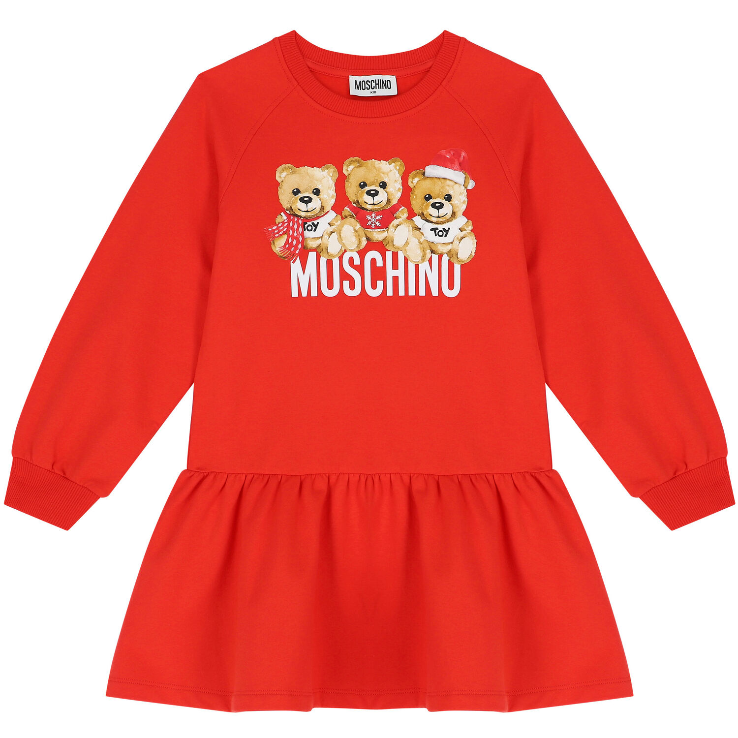 Girls Red Teddy Bear Logo Dress, 1, hi-res image number null