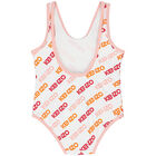 Younger Girls White Logo Swimsuit, 1, hi-res