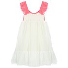 Girls White & Neon Pink Tulle Sequin Dress, 1, hi-res