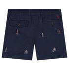 Boys Navy Blue Embroidered Shorts, 1, hi-res