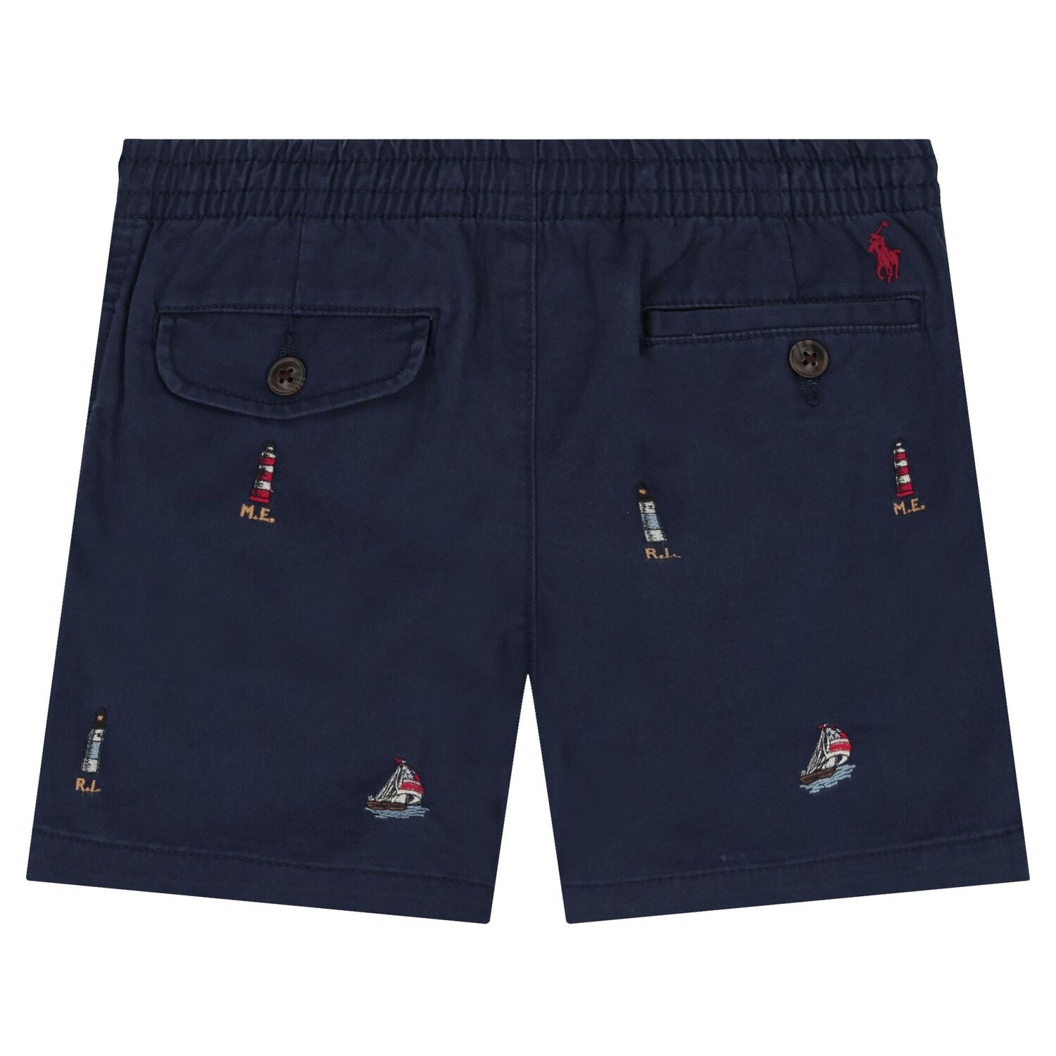 Boys Navy Blue Embroidered Shorts, 1, hi-res