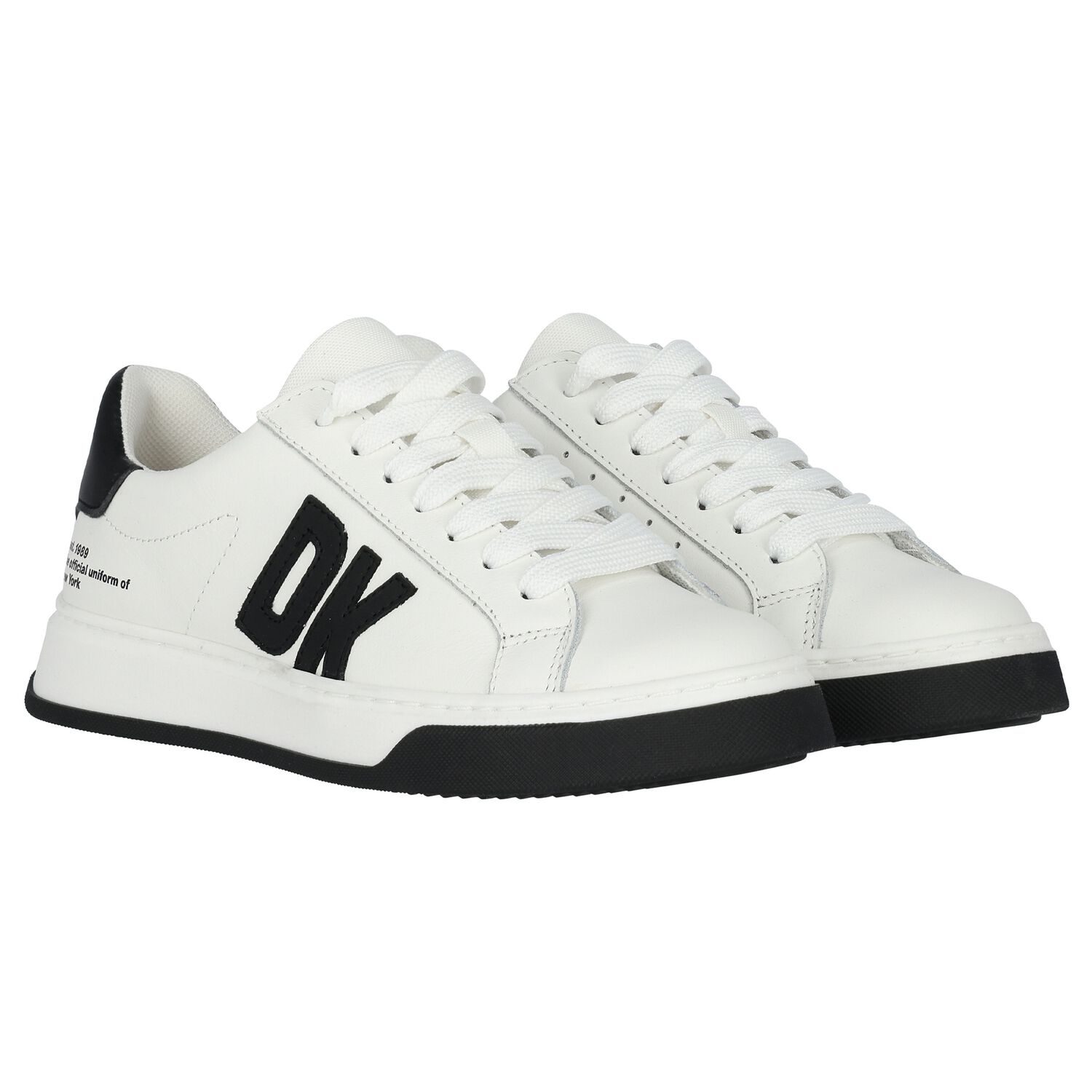 White & Black Leather Logo Trainers, 1, hi-res