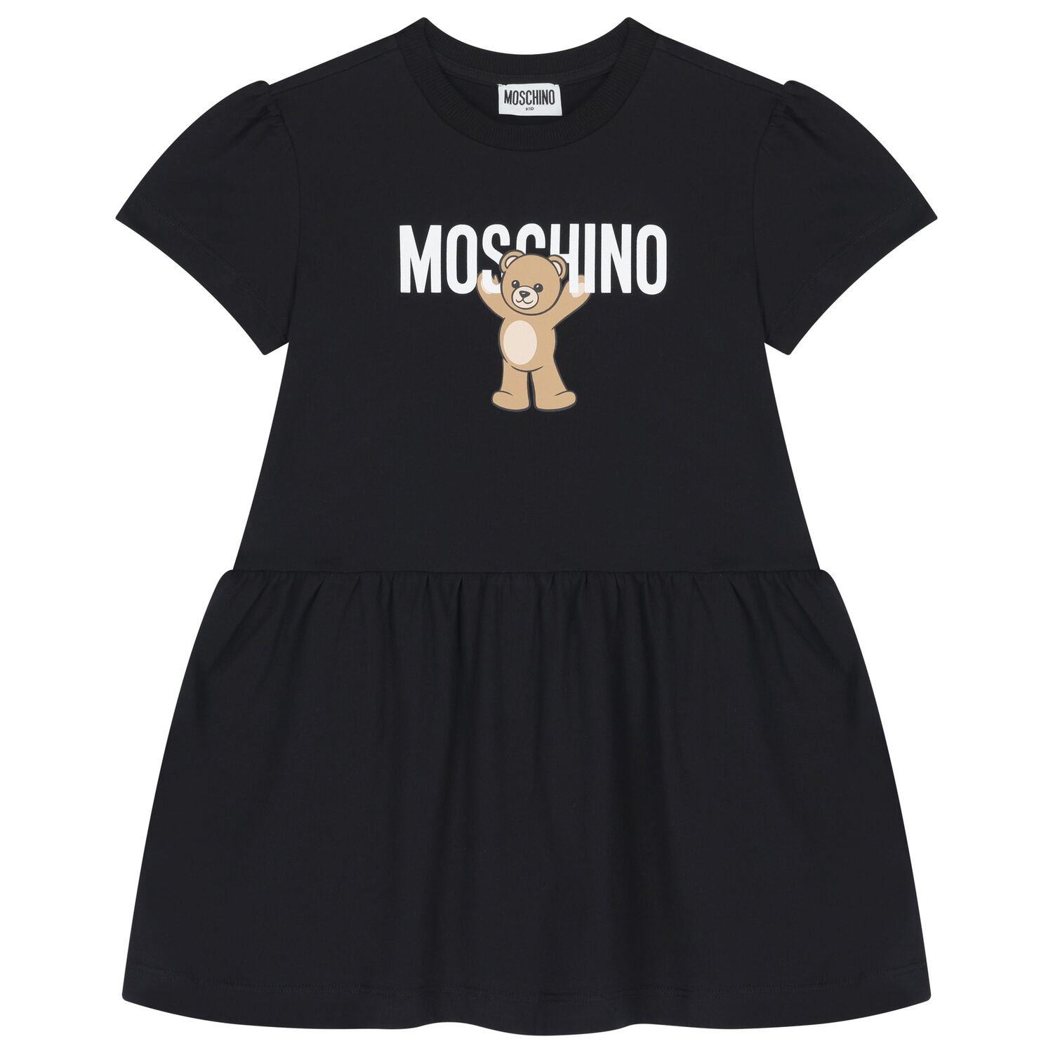 Girls Black Teddy Bear Logo Dress, 4, hi-res