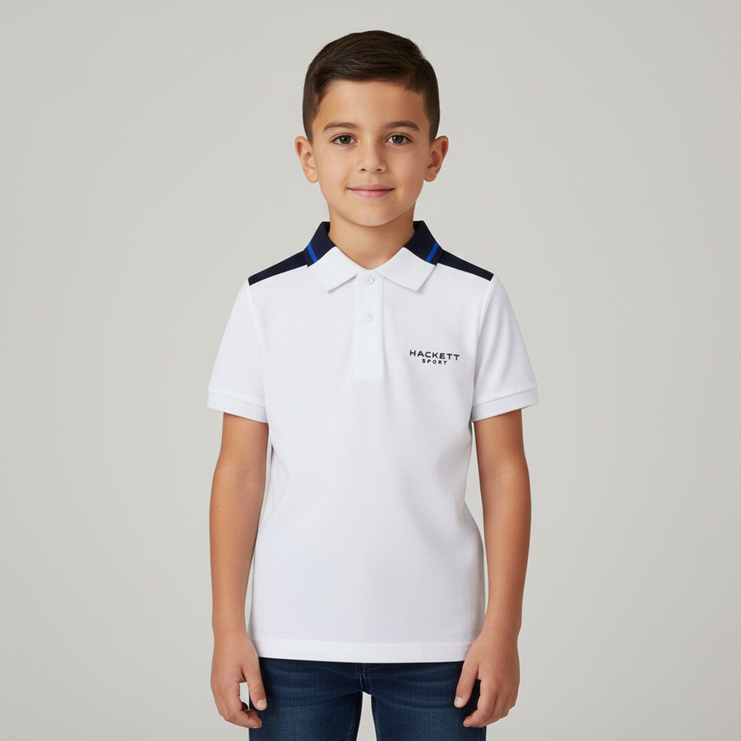 Boys White Logo Polo Shirt, 2, hi-res