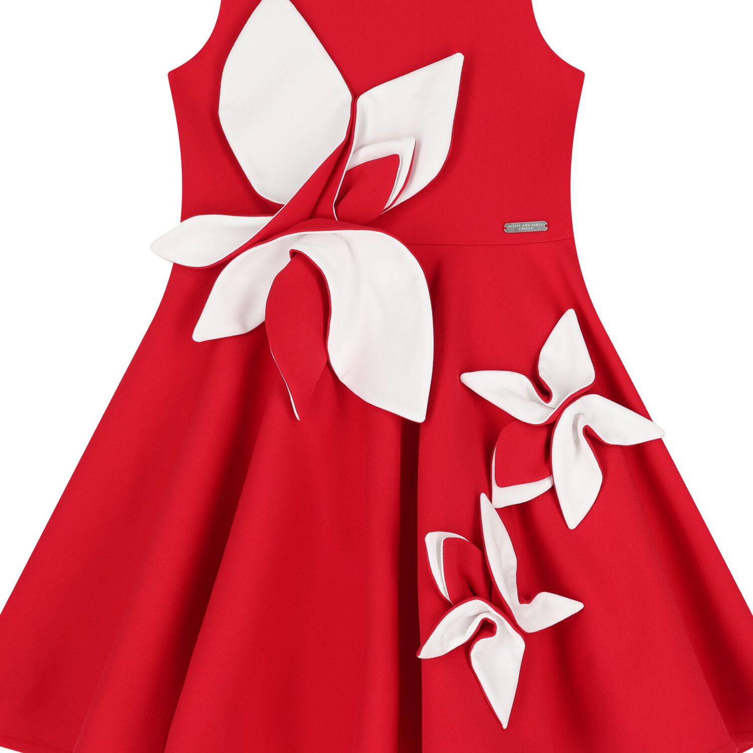 Girls Red & White Satin Floral Dress, 3, hi-res image number null