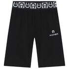 Younger Boys Black Logo Bermuda Shorts, 1, hi-res