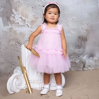 Baby Girls Pink Embellished Tulle Dress Set
