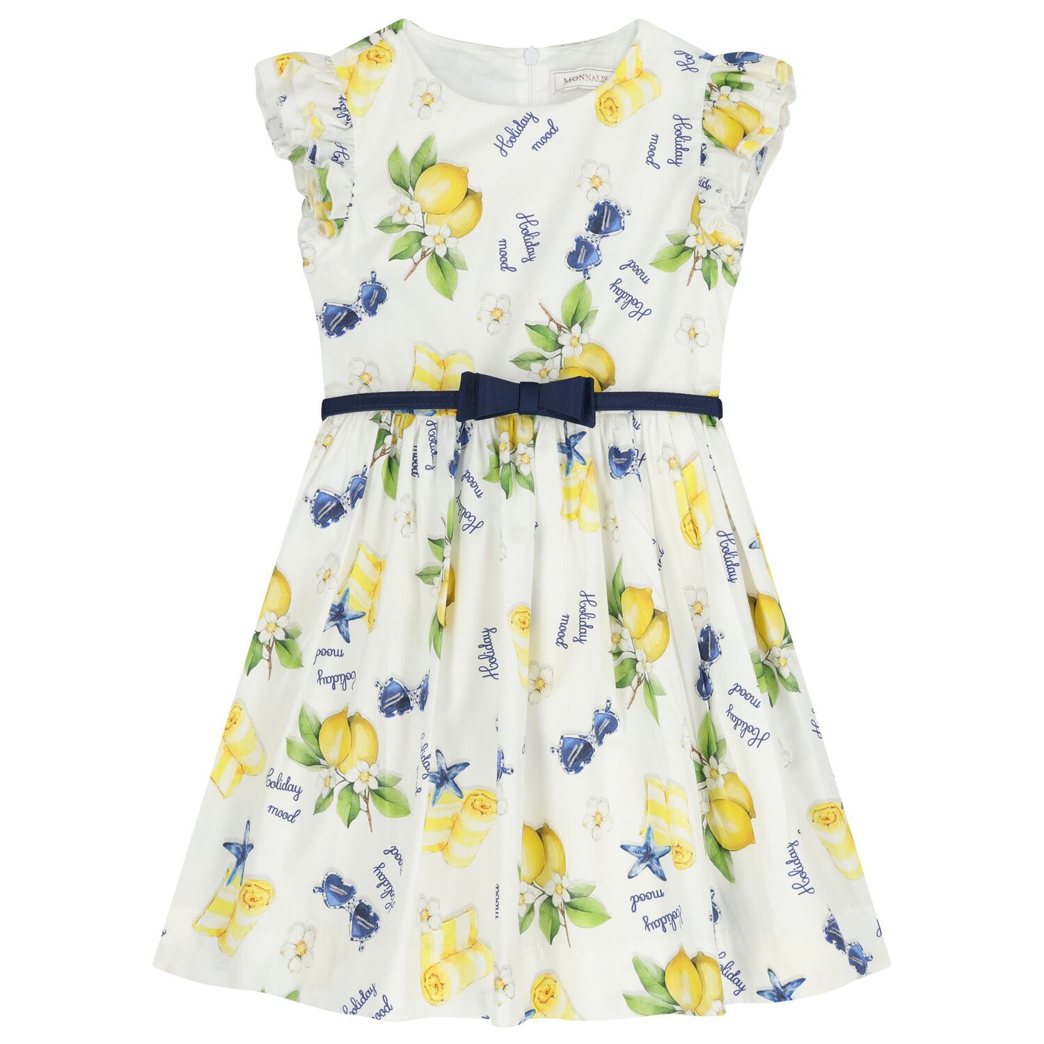 Girls White & Yellow Lemon Dress , 1, hi-res