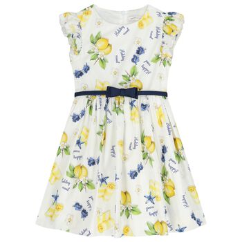 Girls White & Yellow Lemon Dress 