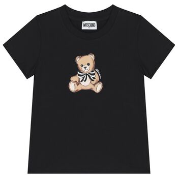 Girls Black Teddy Bear Logo T-Shirt
