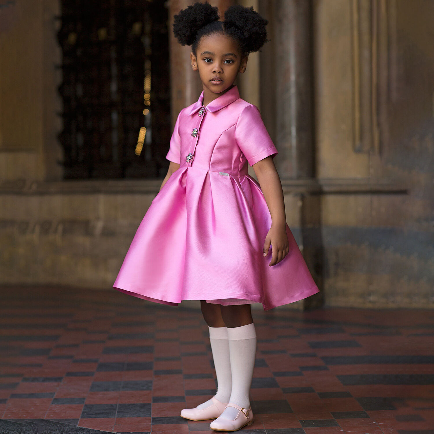 Girls Pink Satin Dress, 1, hi-res