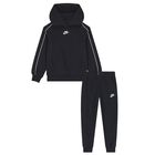 Boys Black Swoosh Logo Tracksuit, 1, hi-res