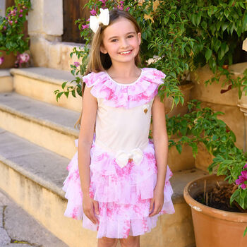 Girls White & Pink Ruffle Top