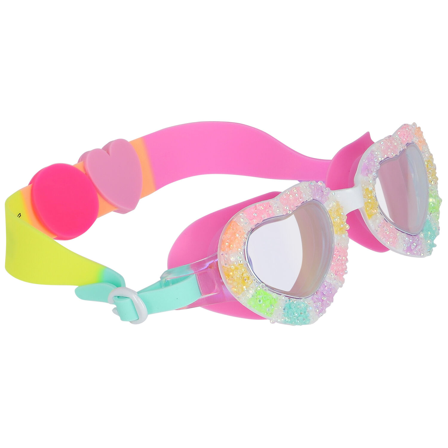 Girls Rainbow Heart Swimming Goggles, 1, hi-res
