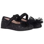 Girls Black Bow Glitter Shoes, 1, hi-res