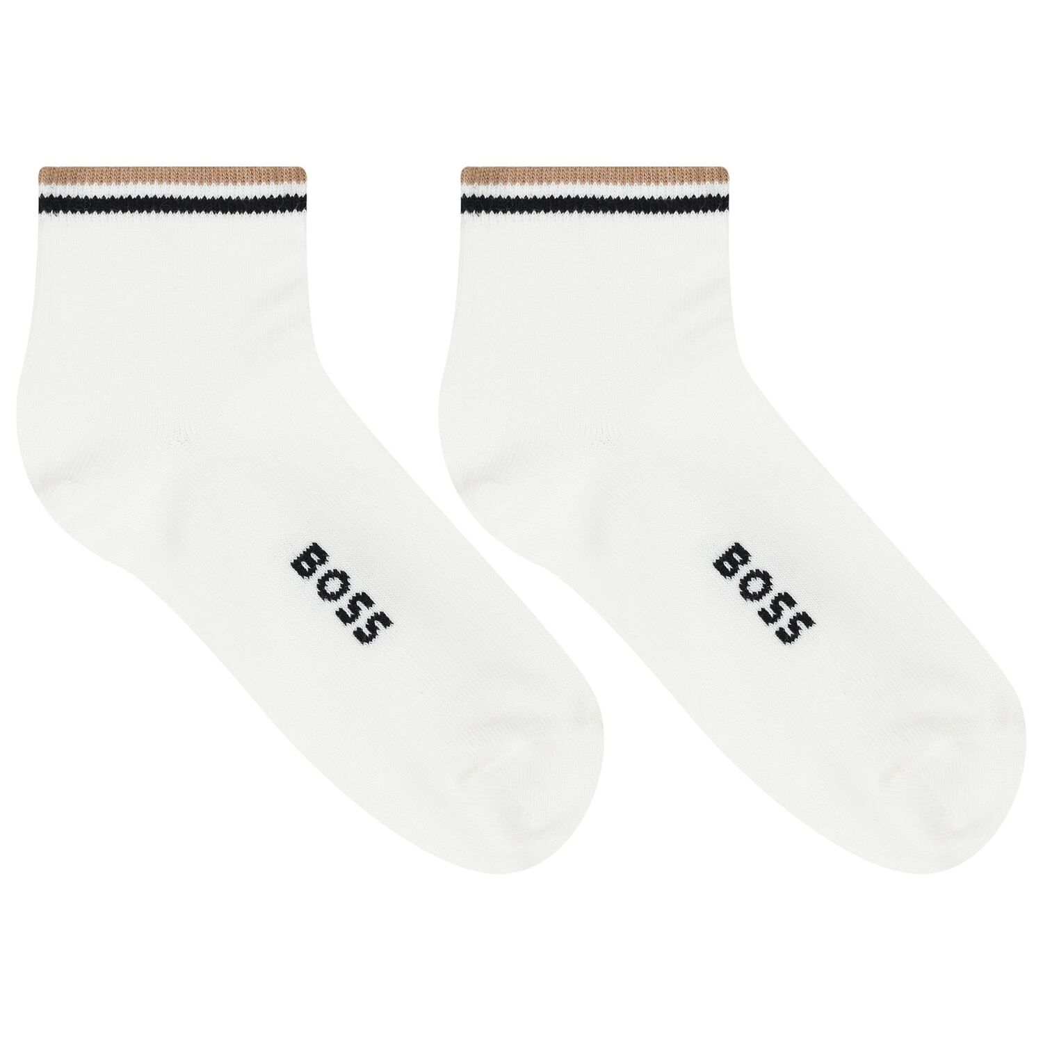 Boys White & Beige Logo Socks ( 2-Pack ), 1, hi-res