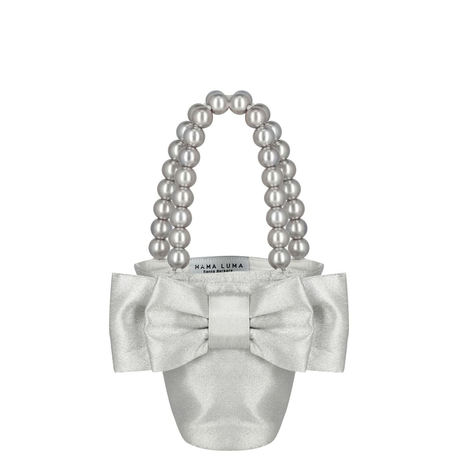 Girls Metallic Silver Bow Handbag , 1, hi-res