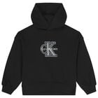 Girls Black Logo Hooded Top, 1, hi-res