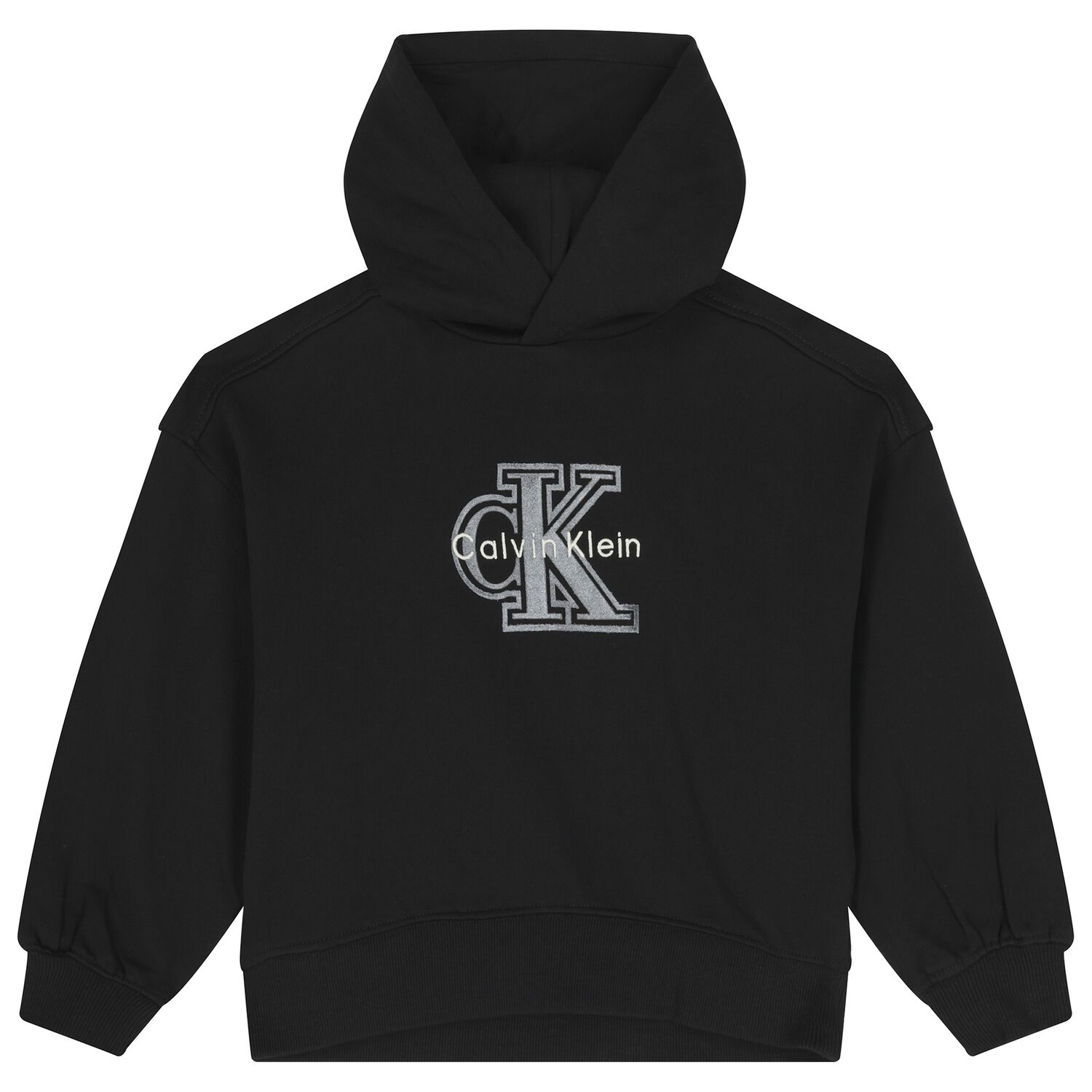 Girls Black Logo Hooded Top, 1, hi-res