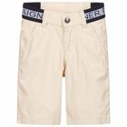 Boys Beige Logo Shorts , 2, hi-res