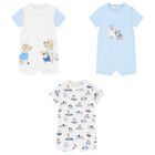 Baby Boys Blue & White Rompers (3 Pack), 2, hi-res