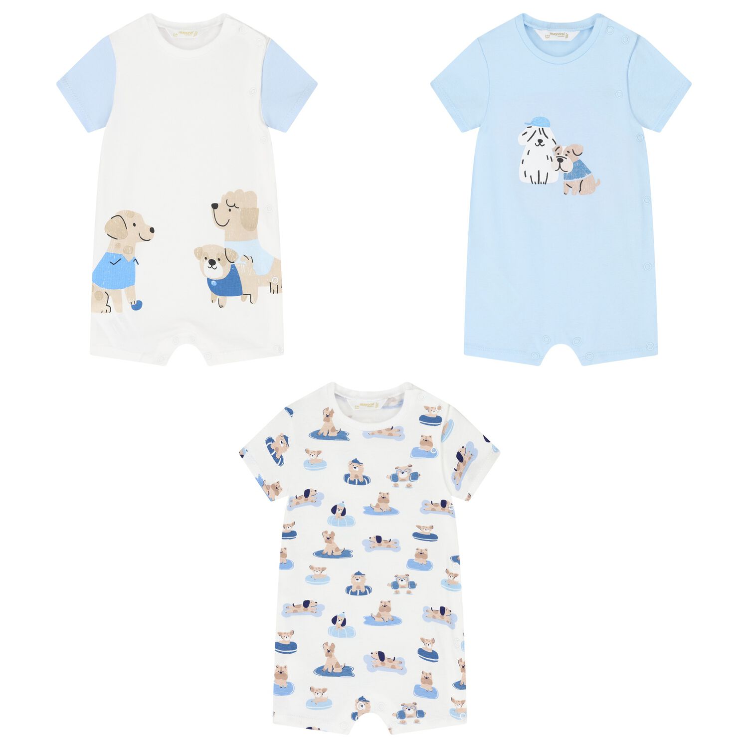 Baby Boys Blue & White Rompers (3 Pack), 2, hi-res image number null