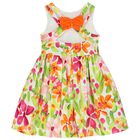 Girls Green, Orange & Pink Floral Satin Dress, 1, hi-res