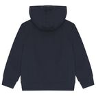 Boys Navy Blue Logo Hooded Zip Up Top, 2, hi-res