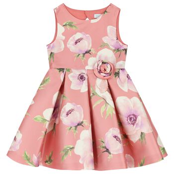 Girls Pink Floral Satin Dress