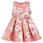 Girls Pink Floral Satin Dress, 2, hi-res