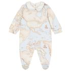 Baby Boys Ivory, Blue & Beige Geo Map Babygrow Set, 2, hi-res