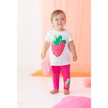 Girls White & Pink Strawberry Leggings Set