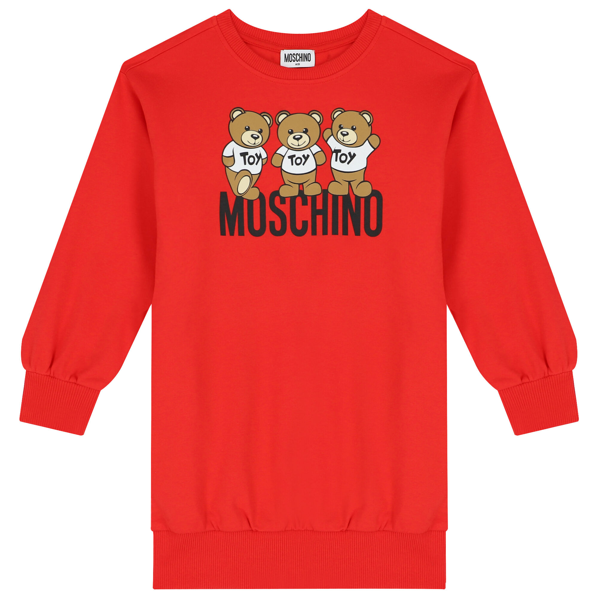 Moschino Girls Red Teddy Bear Logo Sweatshirt Dress Junior Couture UK