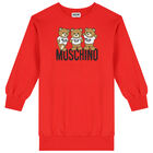 Girls Red Teddy Bear Logo Sweatshirt Dress, 5, hi-res