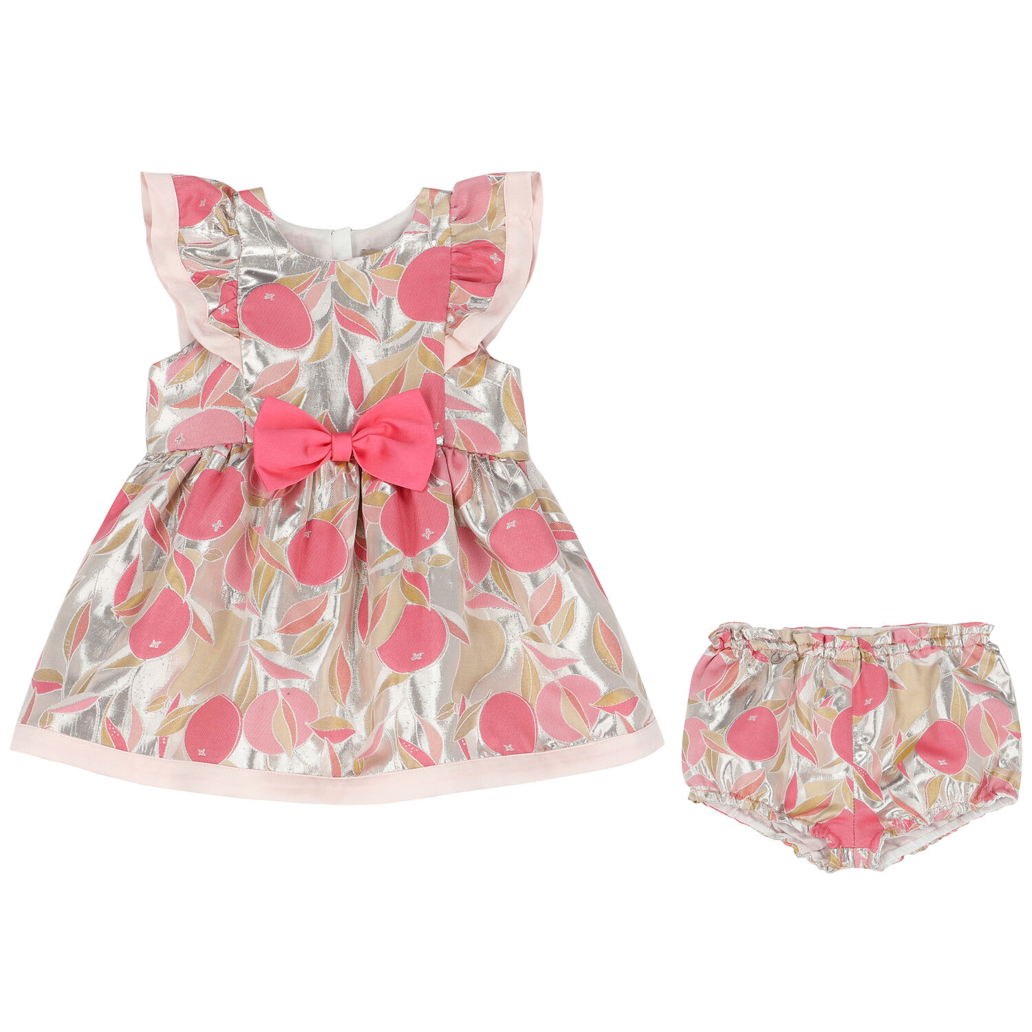 Baby Girls Pink & Silver Jacquard Dress Set, 1, hi-res