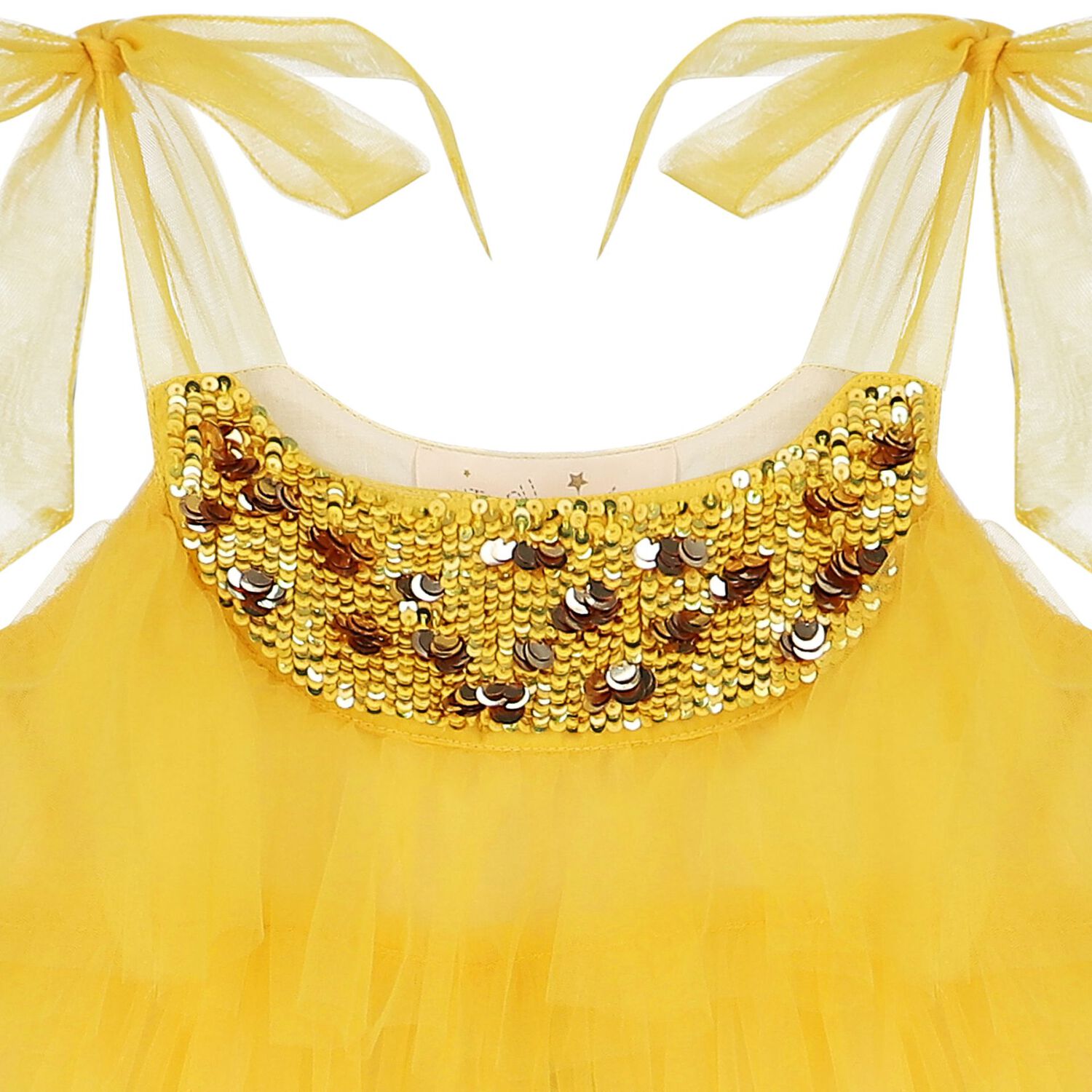 Girls Yellow Logo Tulle Dress , 1, hi-res