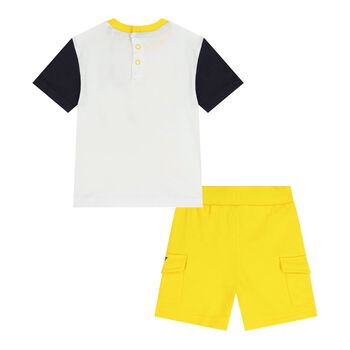 Baby Boys White & Yellow Logo Shorts Set