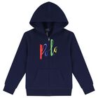 Boys Navy Logo Hooded Zip Up, 1, hi-res