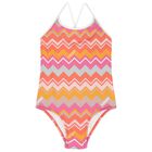 Girls Pink & Orange Logo Zig Zag Swimsuit, 1, hi-res