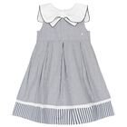 Girls White & Blue Striped Bow Dress, 1, hi-res