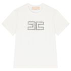 Girls Ivory Embellished Logo T-Shirt, 2, hi-res