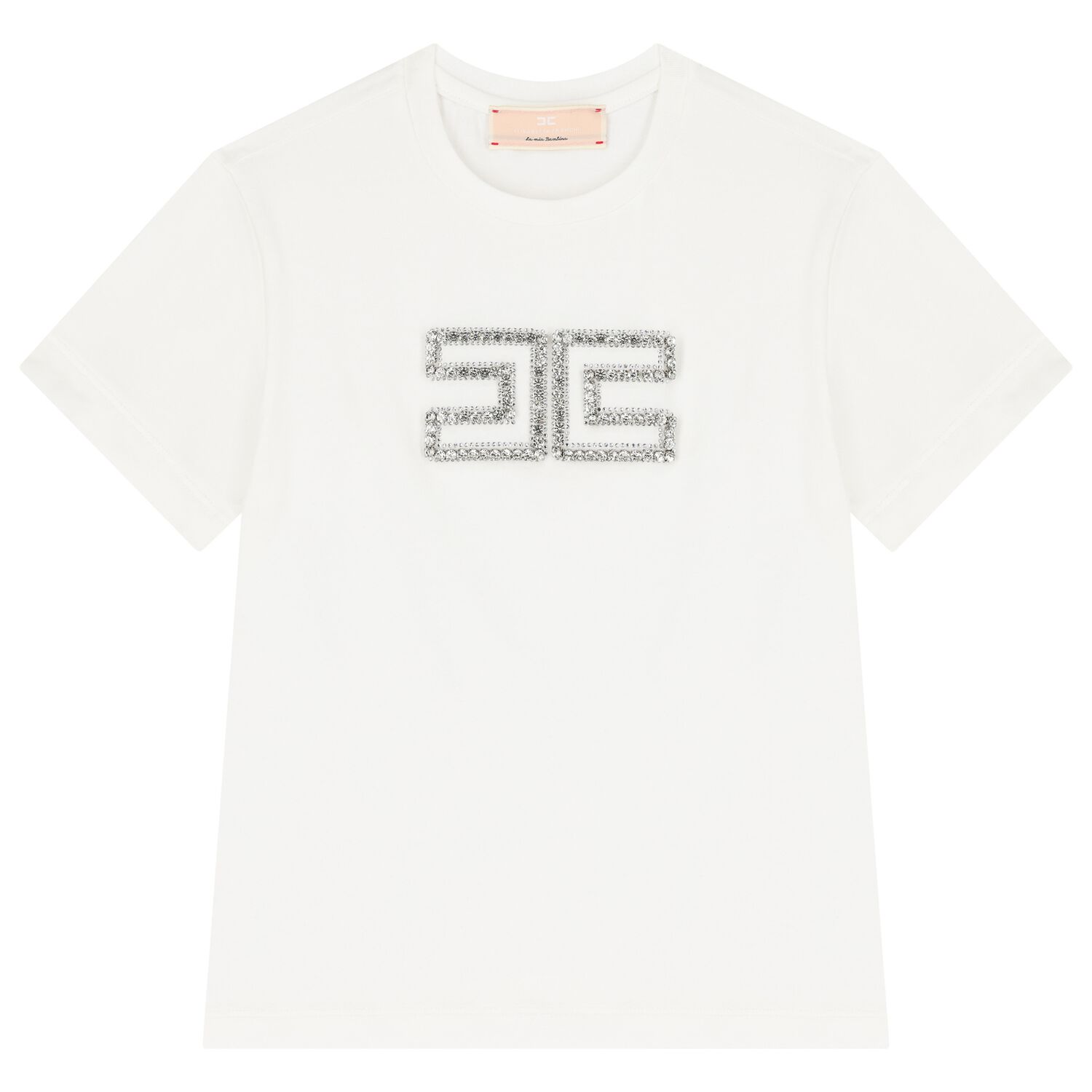 Girls Ivory Embellished Logo T-Shirt, 2, hi-res