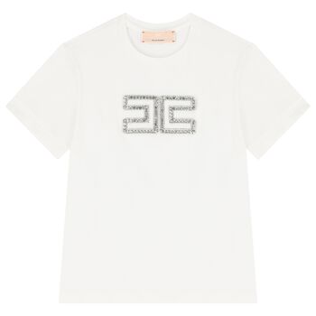 Girls Ivory Embellished Logo T-Shirt