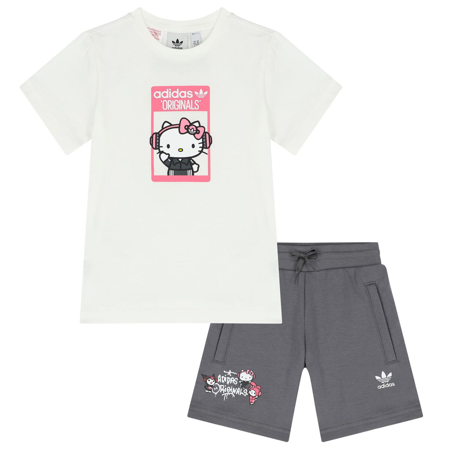 White & Grey Hello Kitty Shorts Set, 1, hi-res